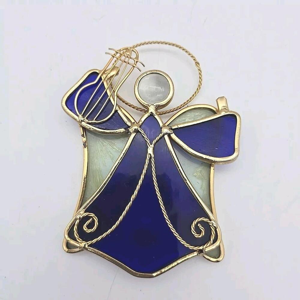 Stained Glass Blue Angel Sun Catcher Christmas Ornament / Window Decoration